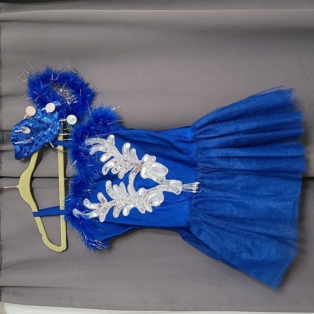 iEFiel Girls Dance Costume W/Hair Clip Blue Silver Sequins Halloween 4-6? READ